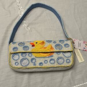 Beaded Duck Viral Embroidered Shoulder Bag - Yellow/Blue NWT